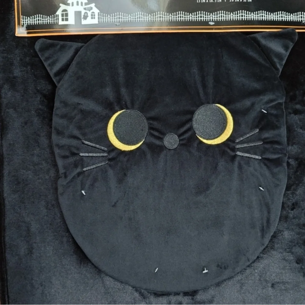 Jack-o'-lanter Black Cat Halloween Bathroom Rug & Toilet Lid Cover Set - 2pc NWT